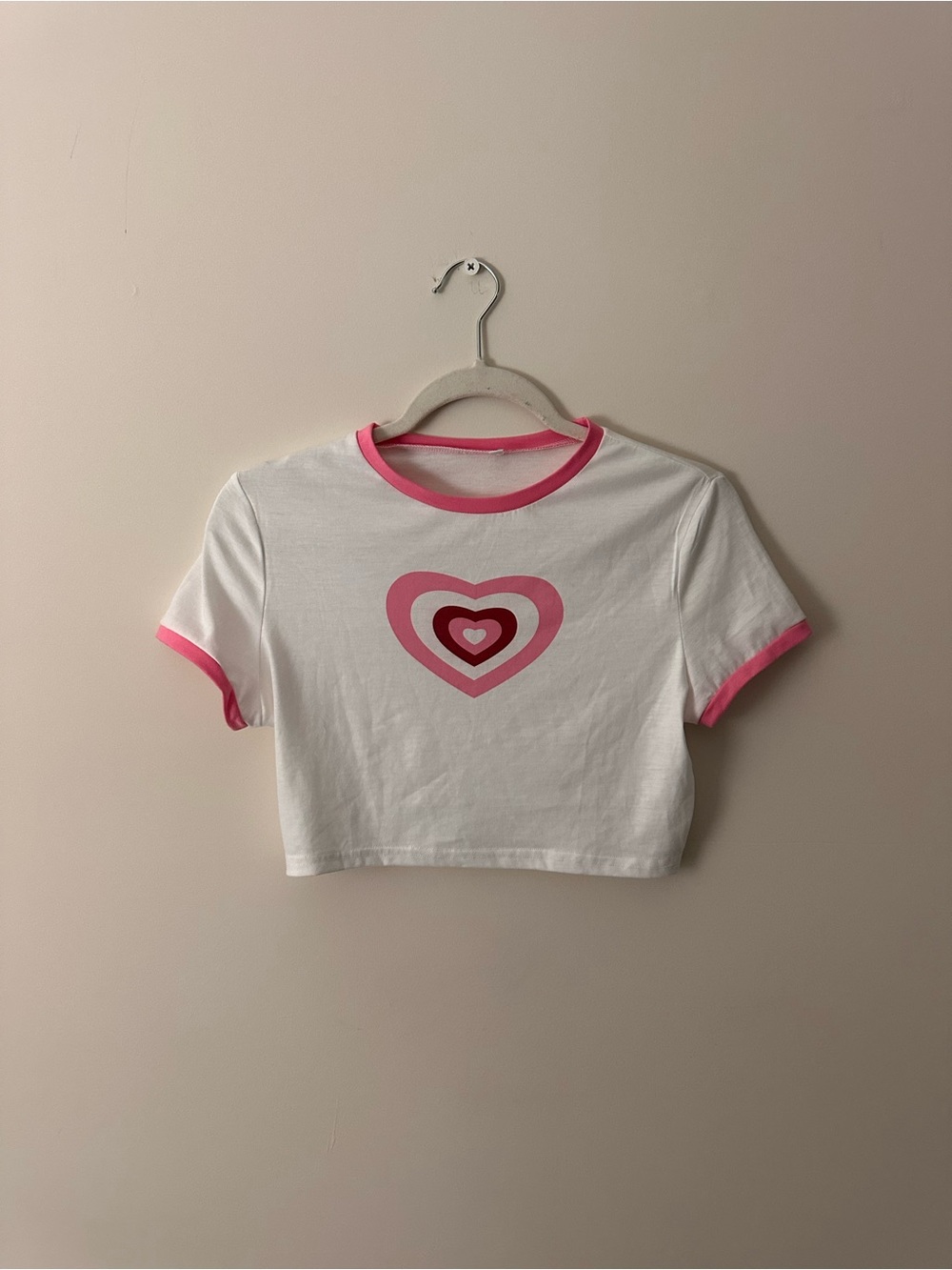 Pink Heart Ringer Crop Tee
